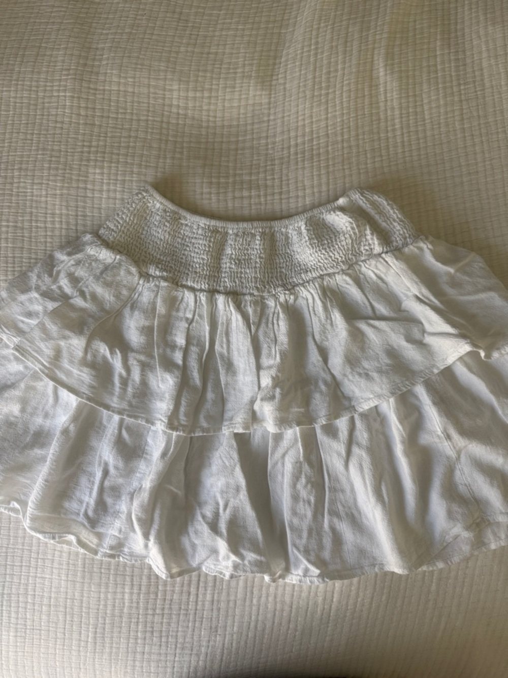 Women's White Tiered Smocked-Waist Skater Skirt